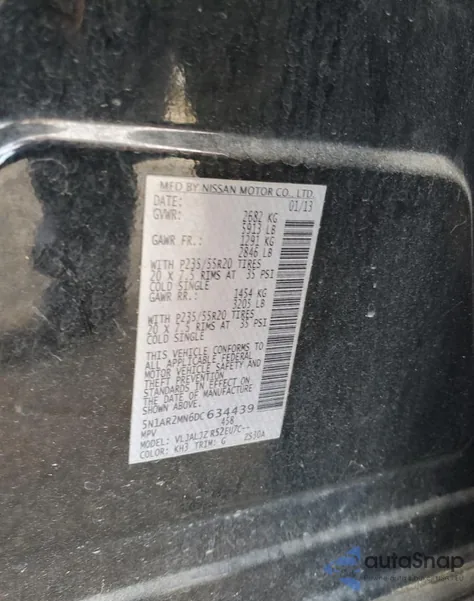 2013 Nissan Pathfinder S z USA, uszkodzony, nr VIN 5N1AR2MN6DC634439